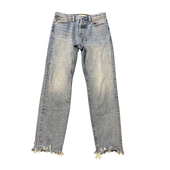 Levis Womens Size 28 Premium Wedgie Frayed Ankle Tapered Button Fly Denim Jeans - Picture 1 of 13